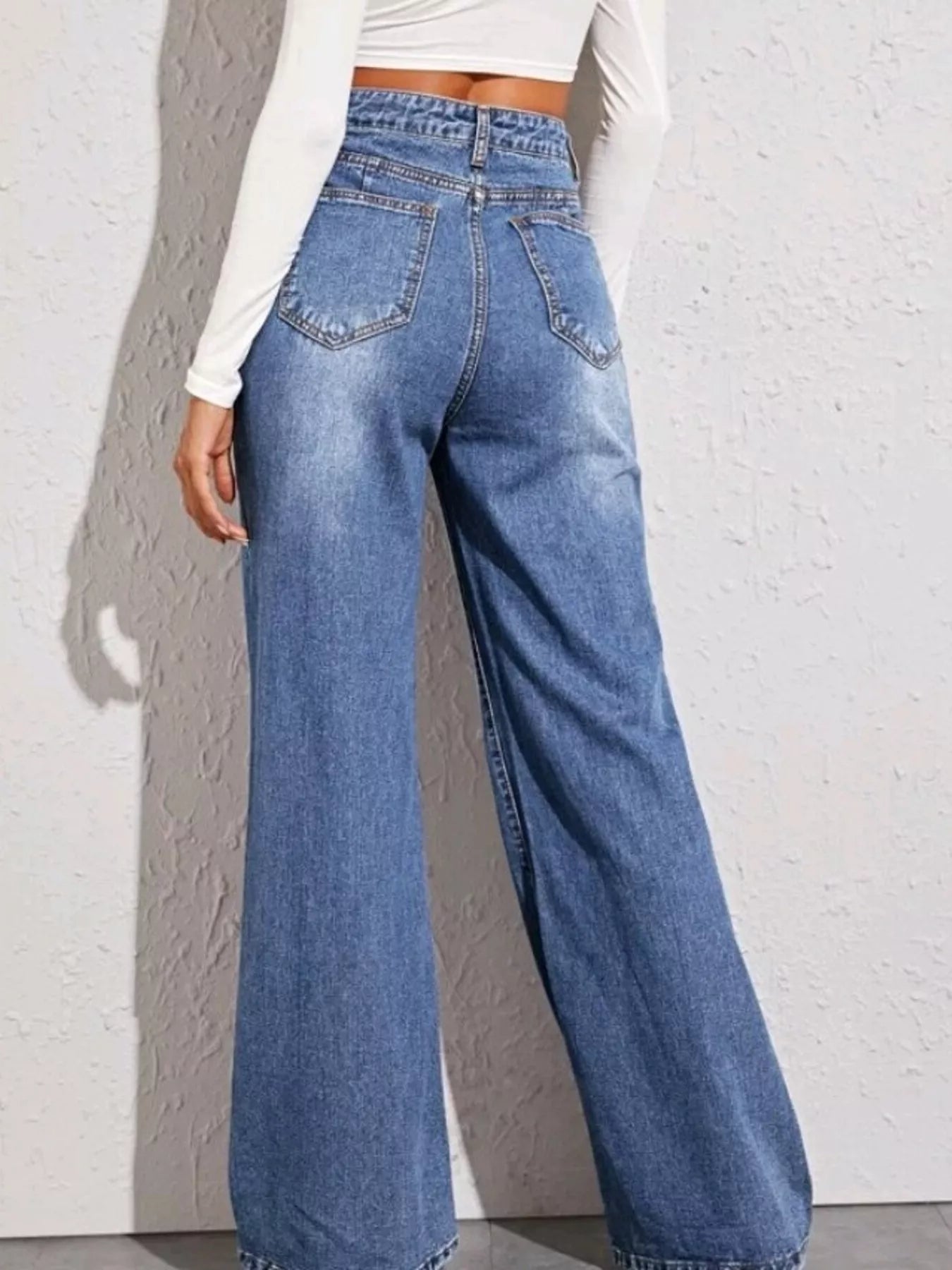 High-Waisted Wide Leg Jeans - cas7m