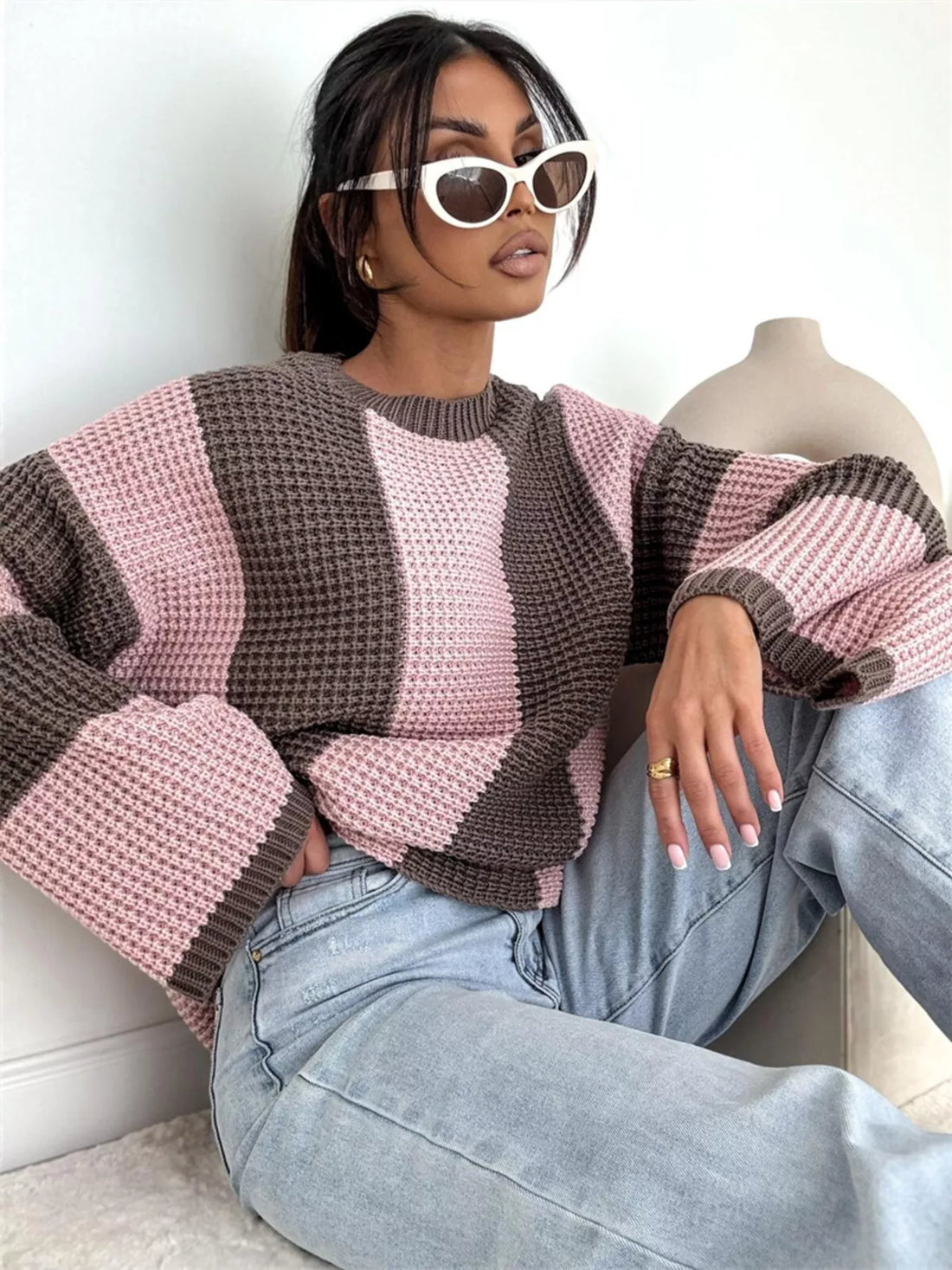 Color Block Long Sleeve Sweater - cas7m