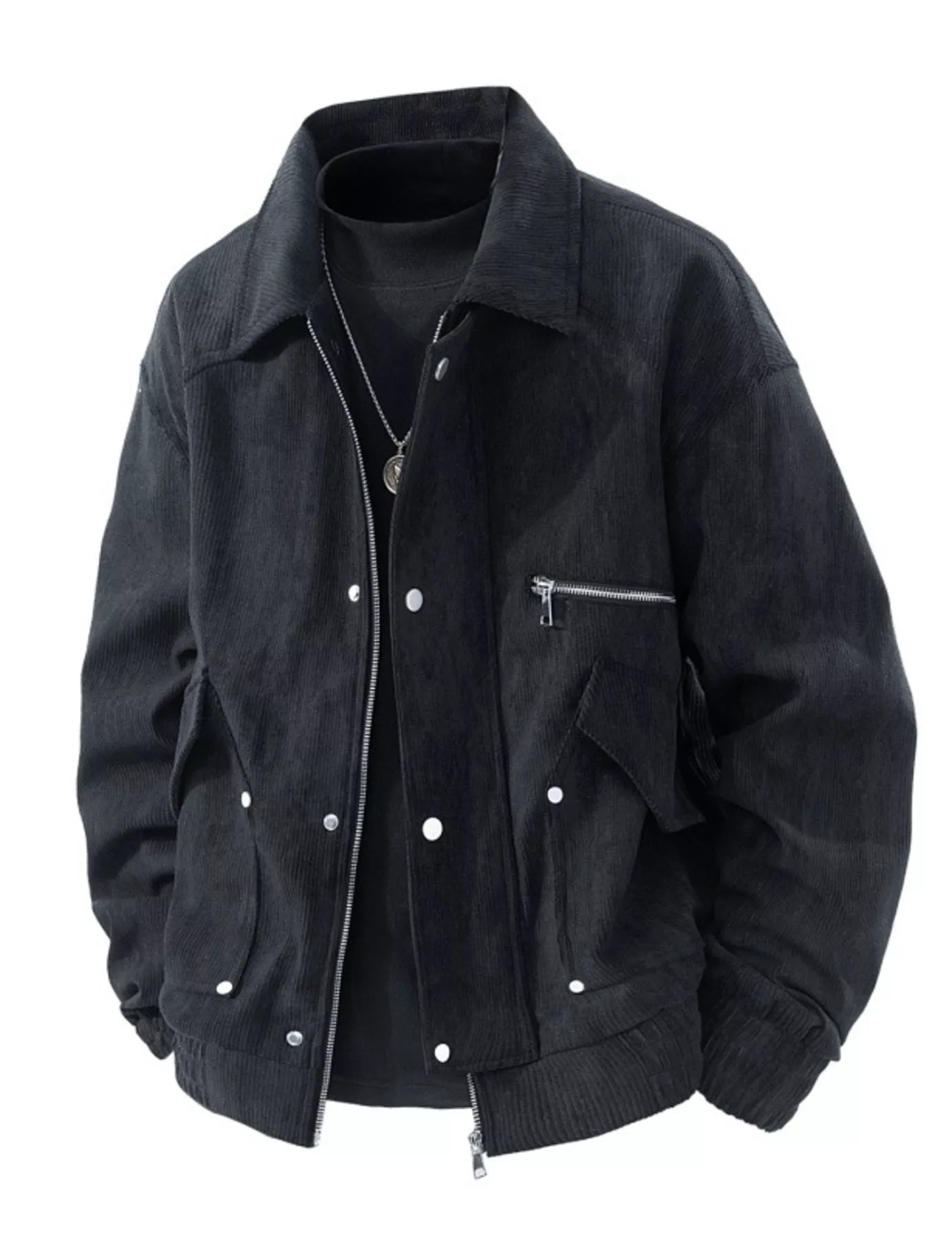 Men's Plus Size Casual Corduroy Snap-Down Jacket - cas7m