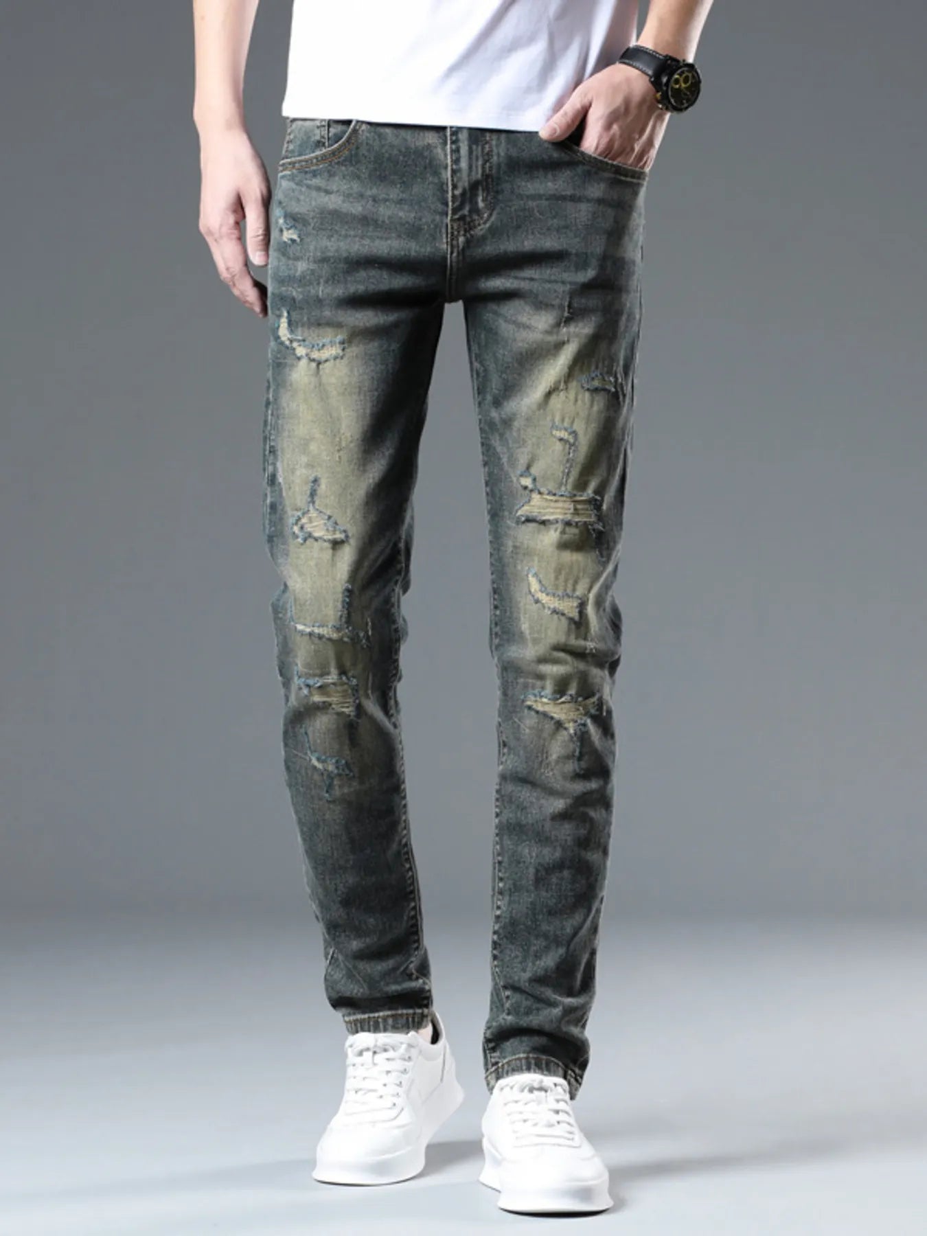 Men's Distressed Slim Fit Jeans - cas7m