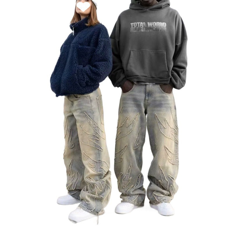 Loose Straight-leg Wide-leg Pants Mud Dyed Ripped Jeans For Men - cas7m
