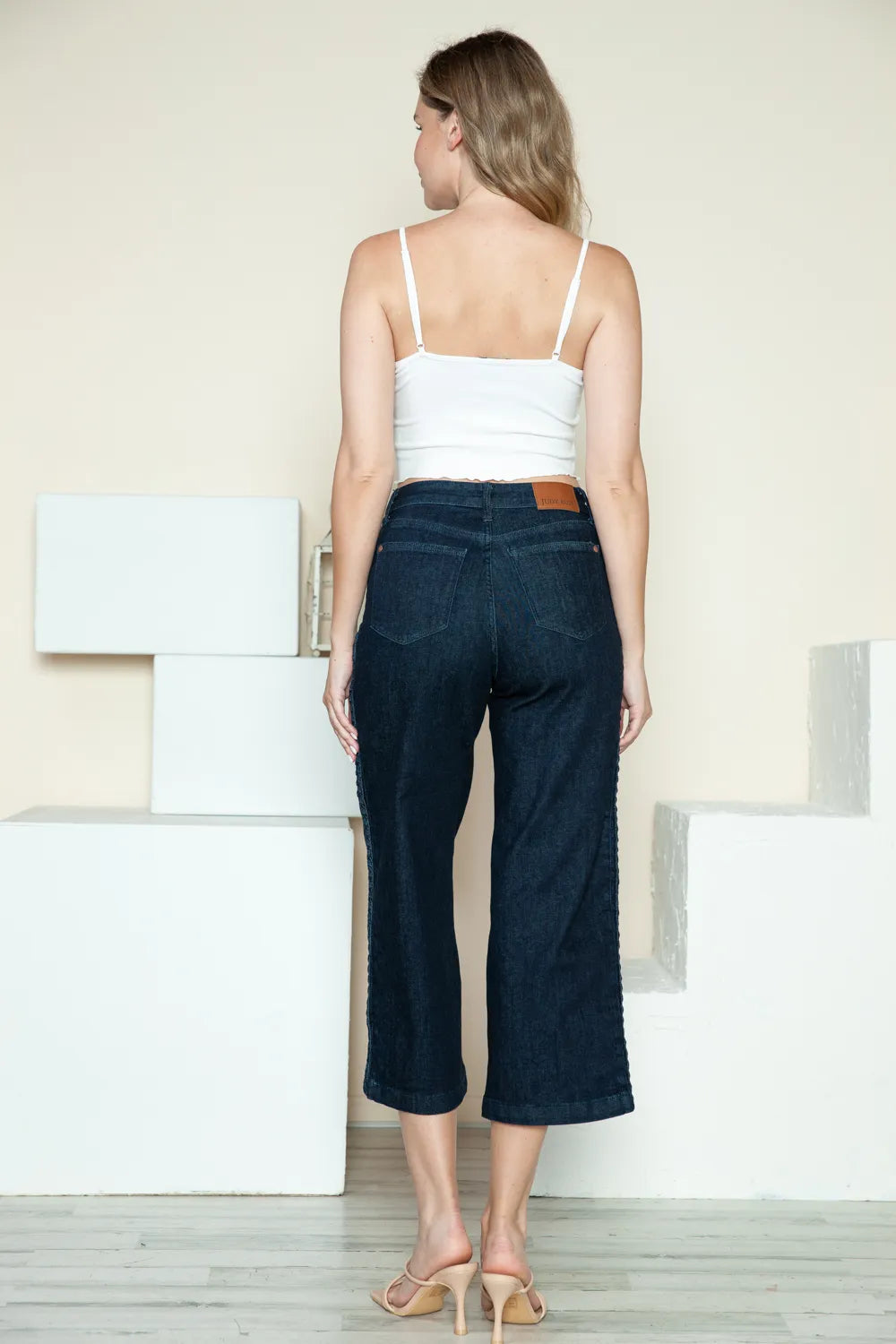 Judy Blue Full Size Side Seam Braid Detail Crop Wide Leg Jeans - cas7m