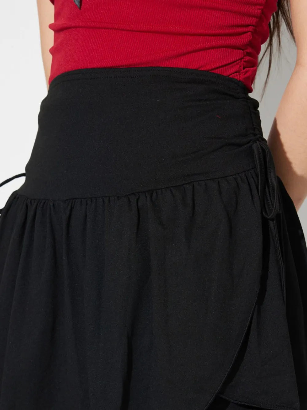 "women's asymmetric hem mini skirt side tie" - cas7m