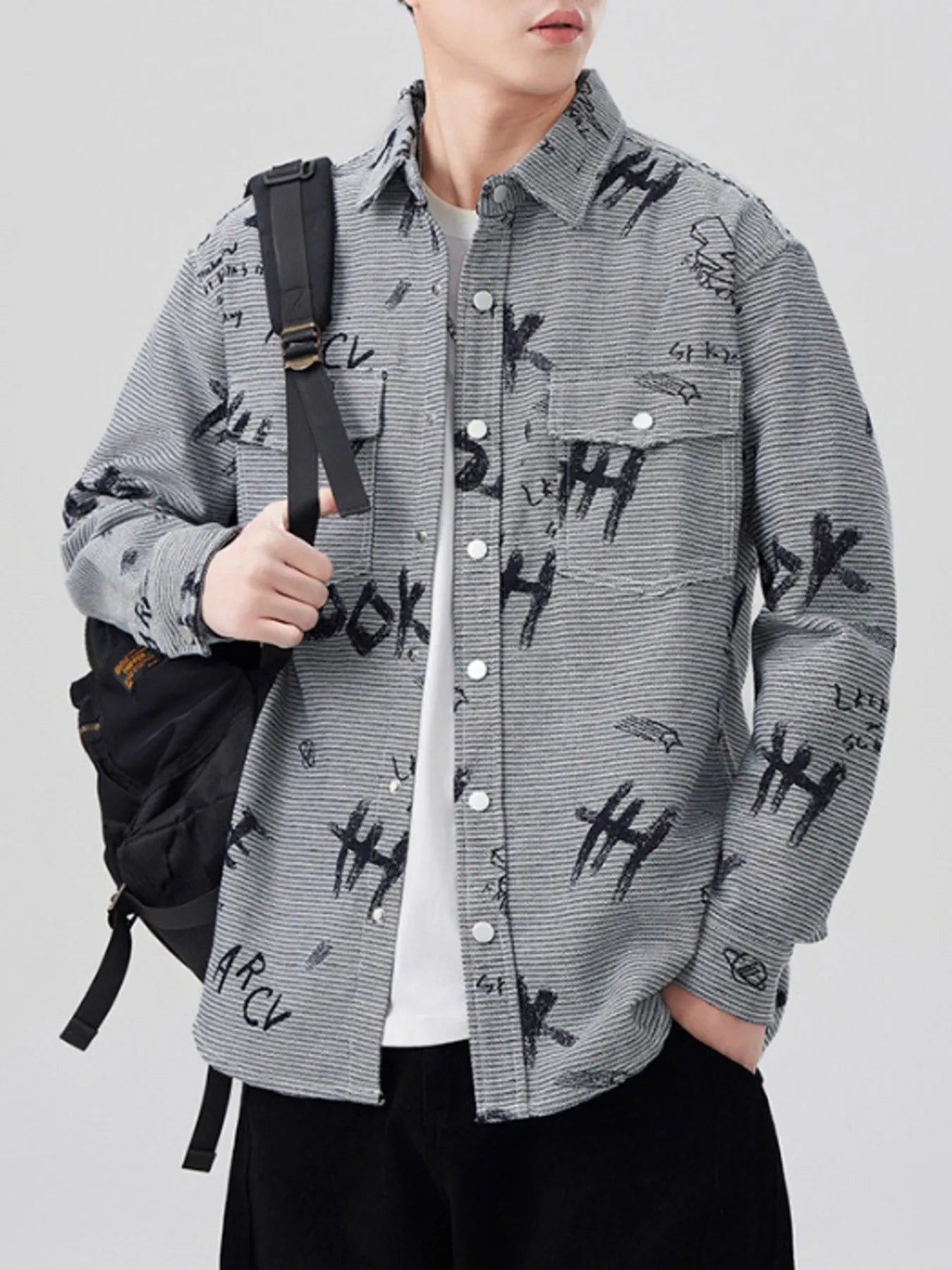 Men's Plus Size Button Up Long Sleeve Shirt - cas7m