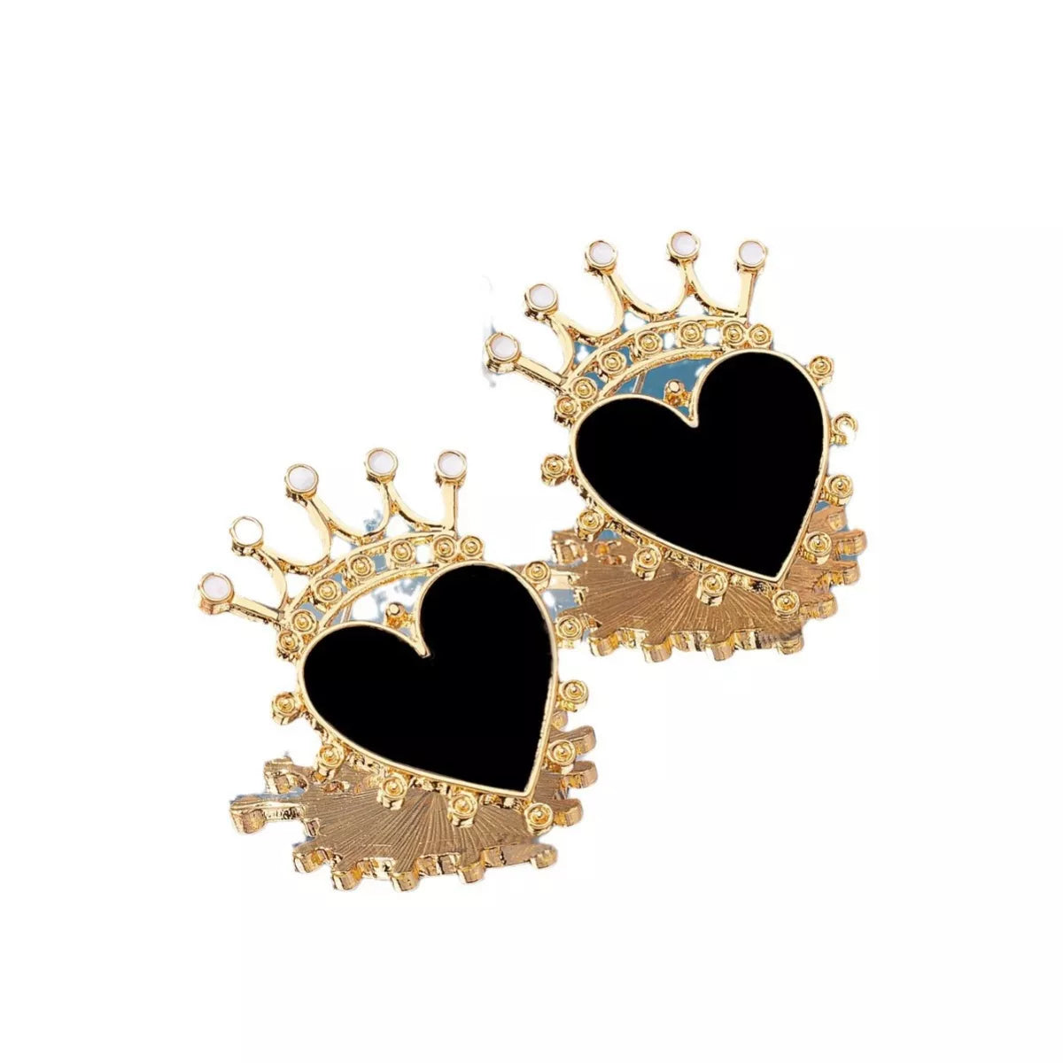 Crown Heart Stud Earrings - cas7m