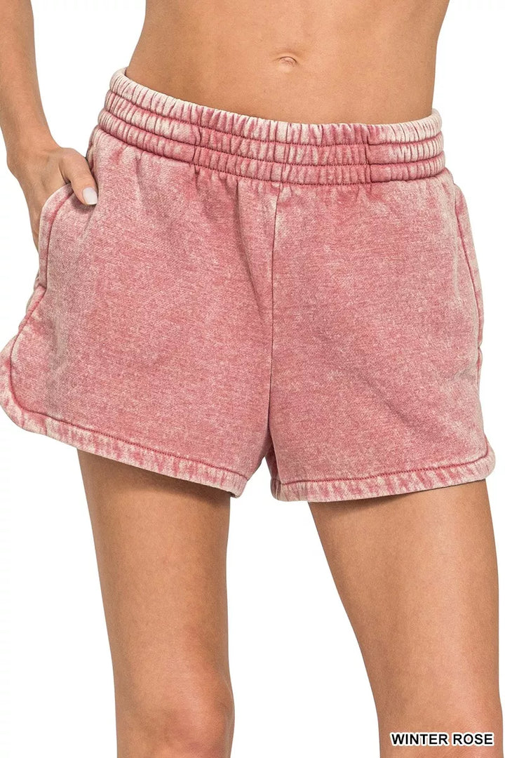 Zenana Acid Washed Elastic Waistband Dolphin Shorts - cas7m