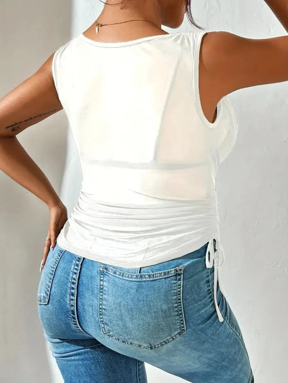 Side Drawstring Ruched Tank - cas7m