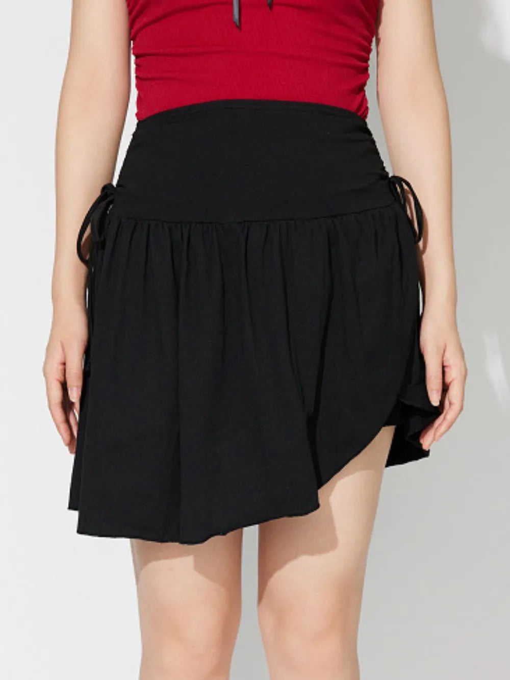 "women's asymmetric hem mini skirt side tie" - cas7m
