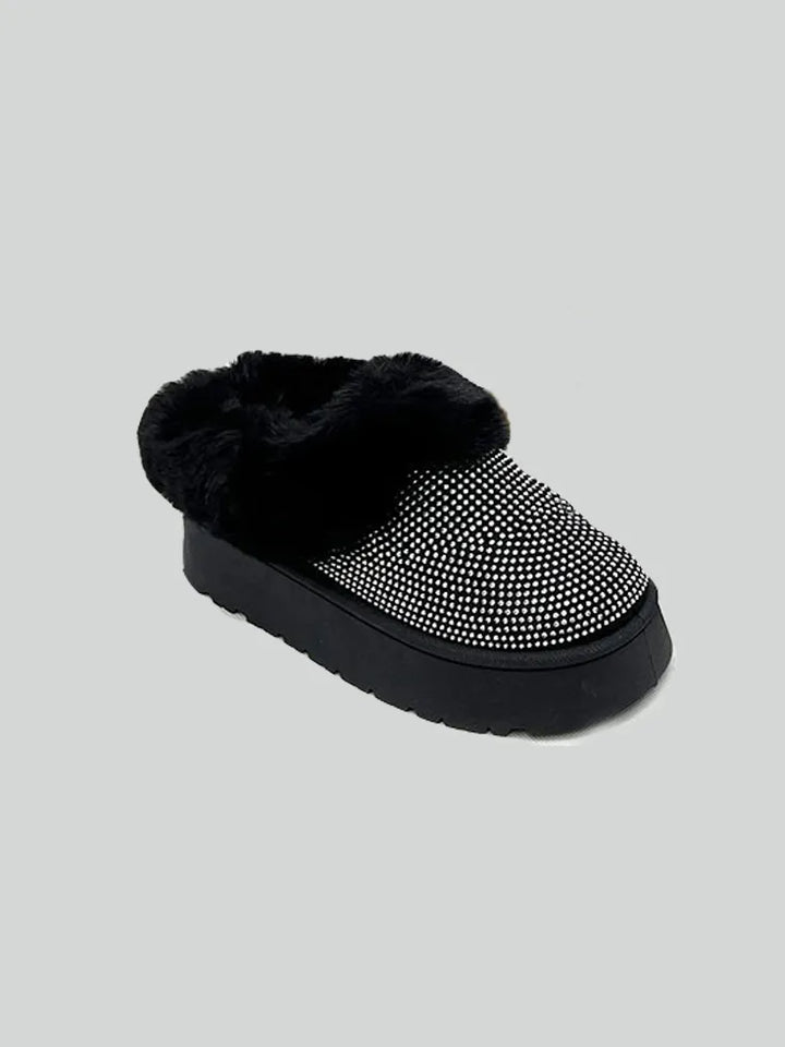 WILD DIVA Embellished Faux Fur Platform Booties - cas7m