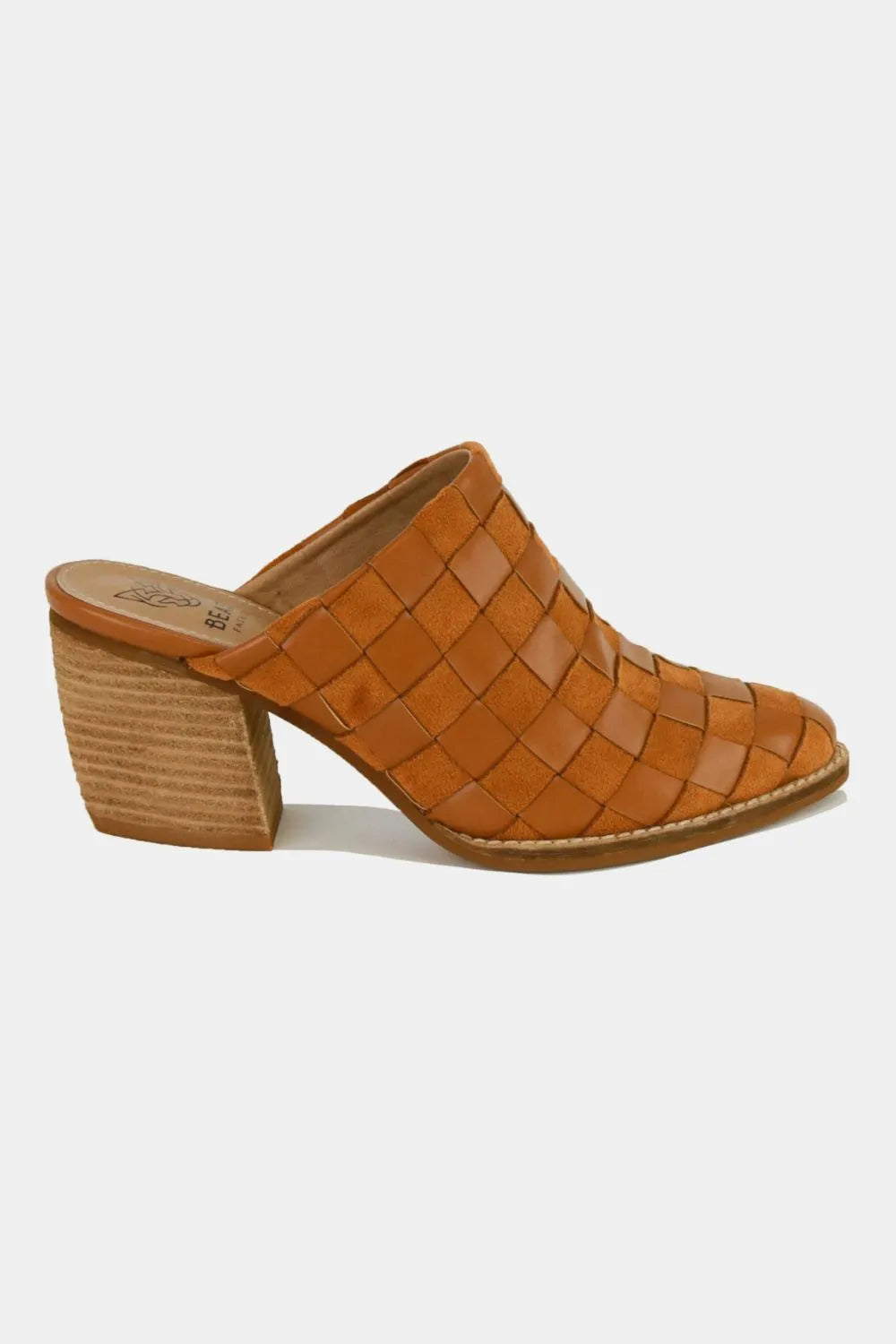 Beast Fashion Woven Checkerboard Block Heel Mule Shoes - cas7m