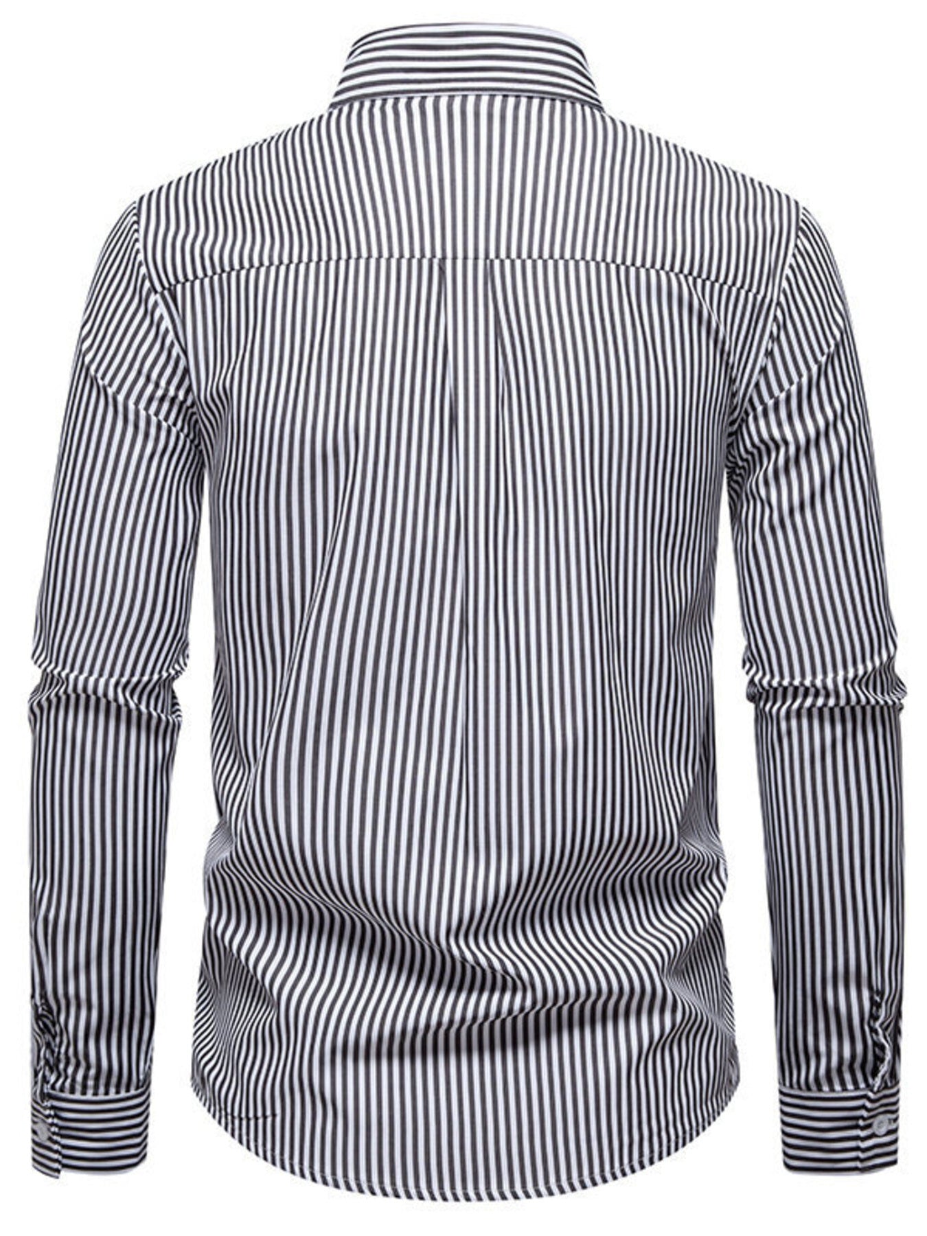 Men's Striped Woven Pattern Long Sleeve Shirt - cas7m