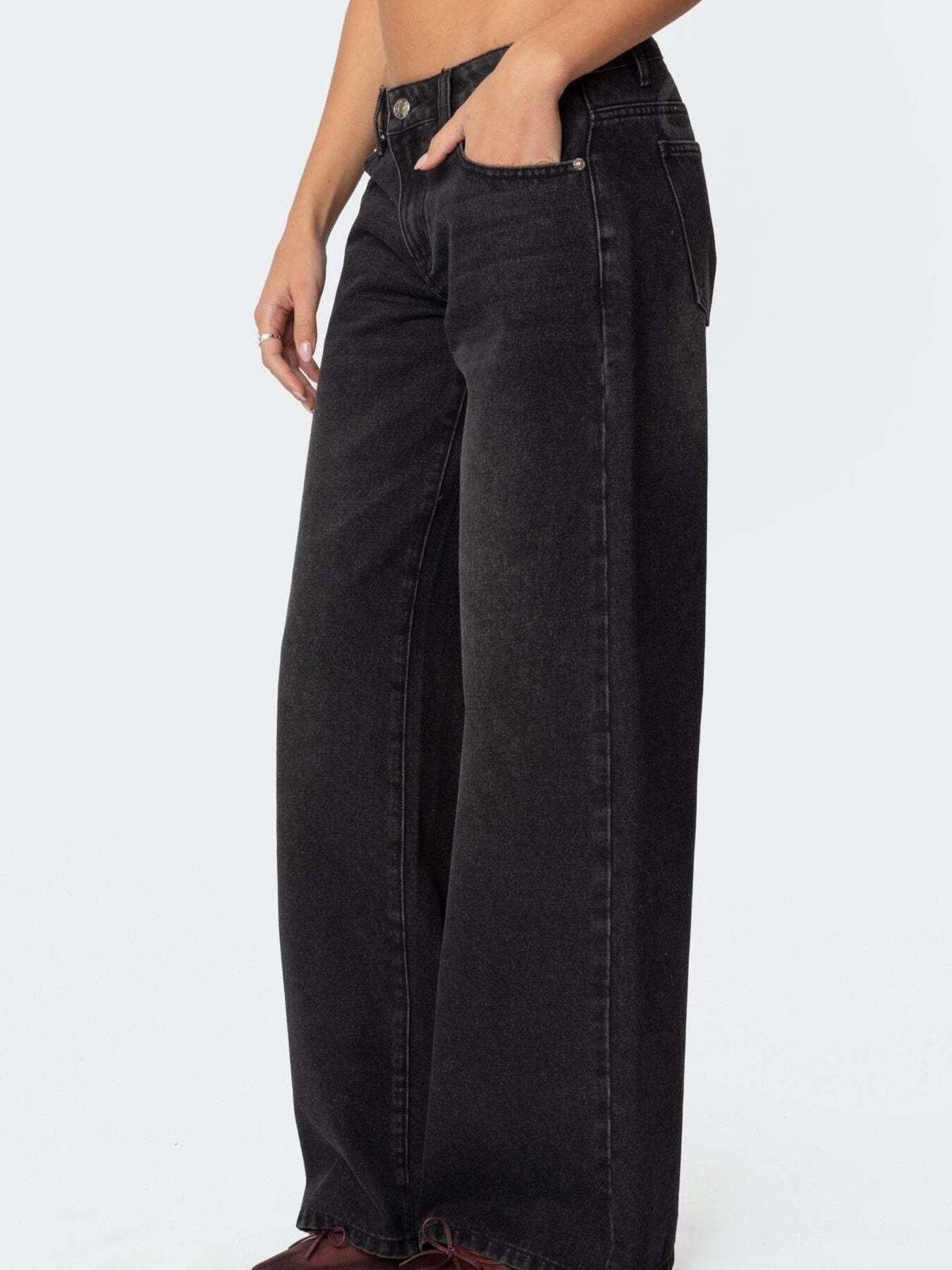 Vintage Wash Wide Leg Jeans - cas7m