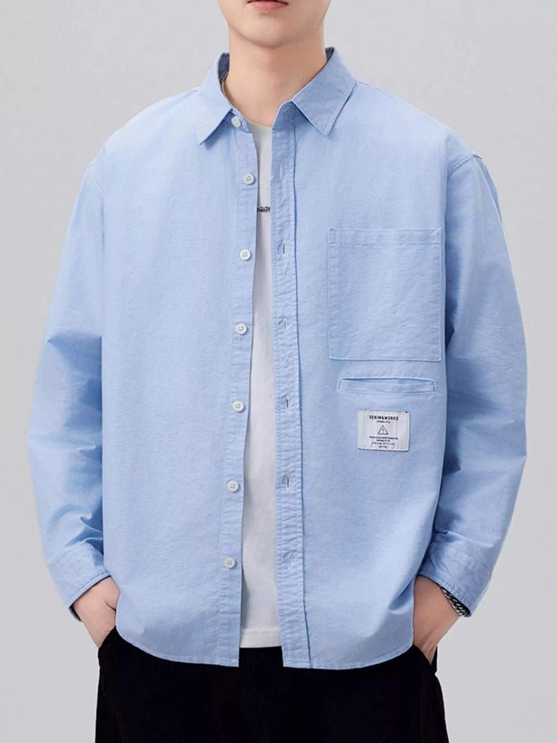 Men's Plus Size Button Up Long Sleeve Shirt - cas7m