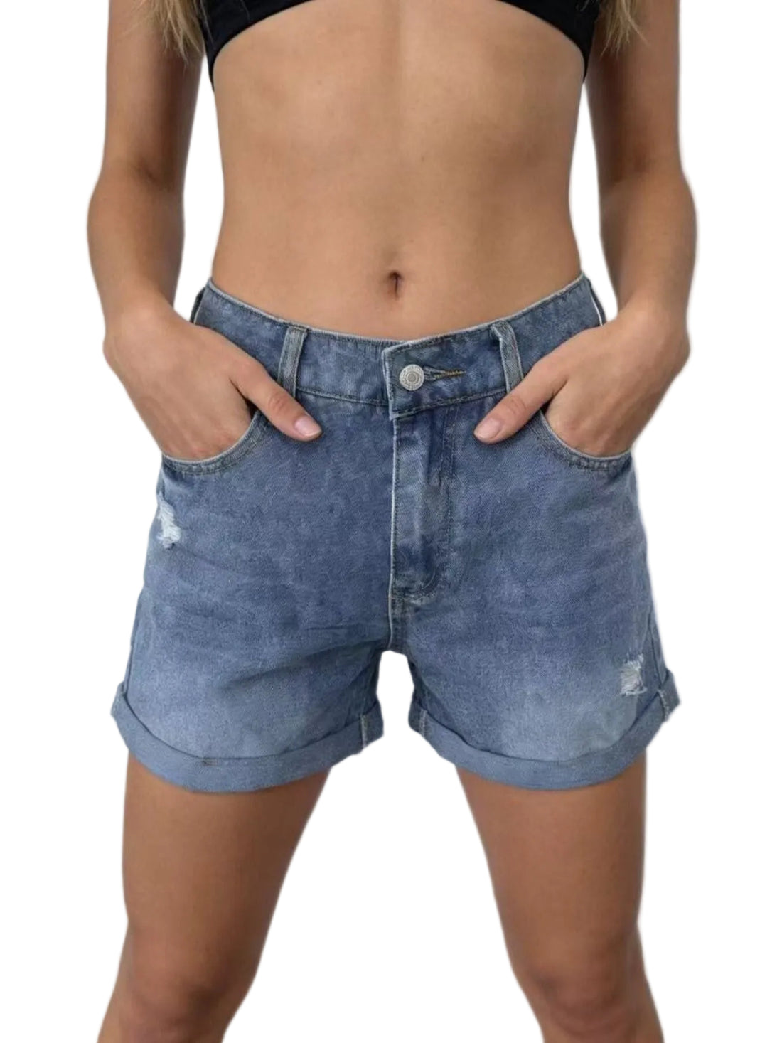 Ripped High-Waisted Denim Shorts - cas7m