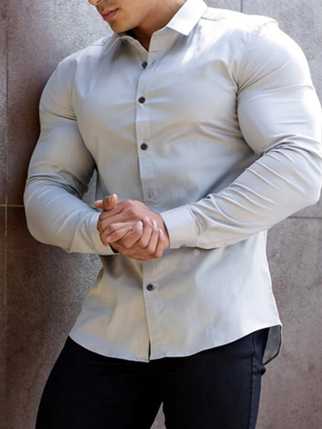 Men's Plus Size Button Up Long Sleeve Shirt - cas7m