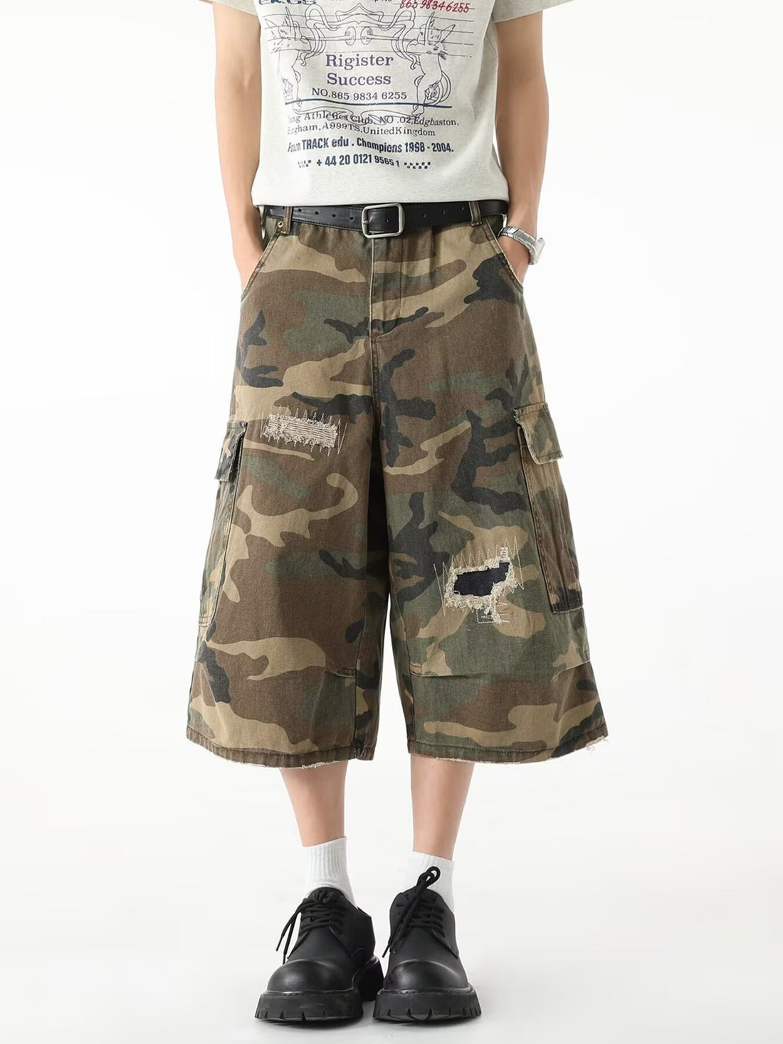Men's Full Size Distressed Camouflage Denim Shorts Plus Size - cas7m