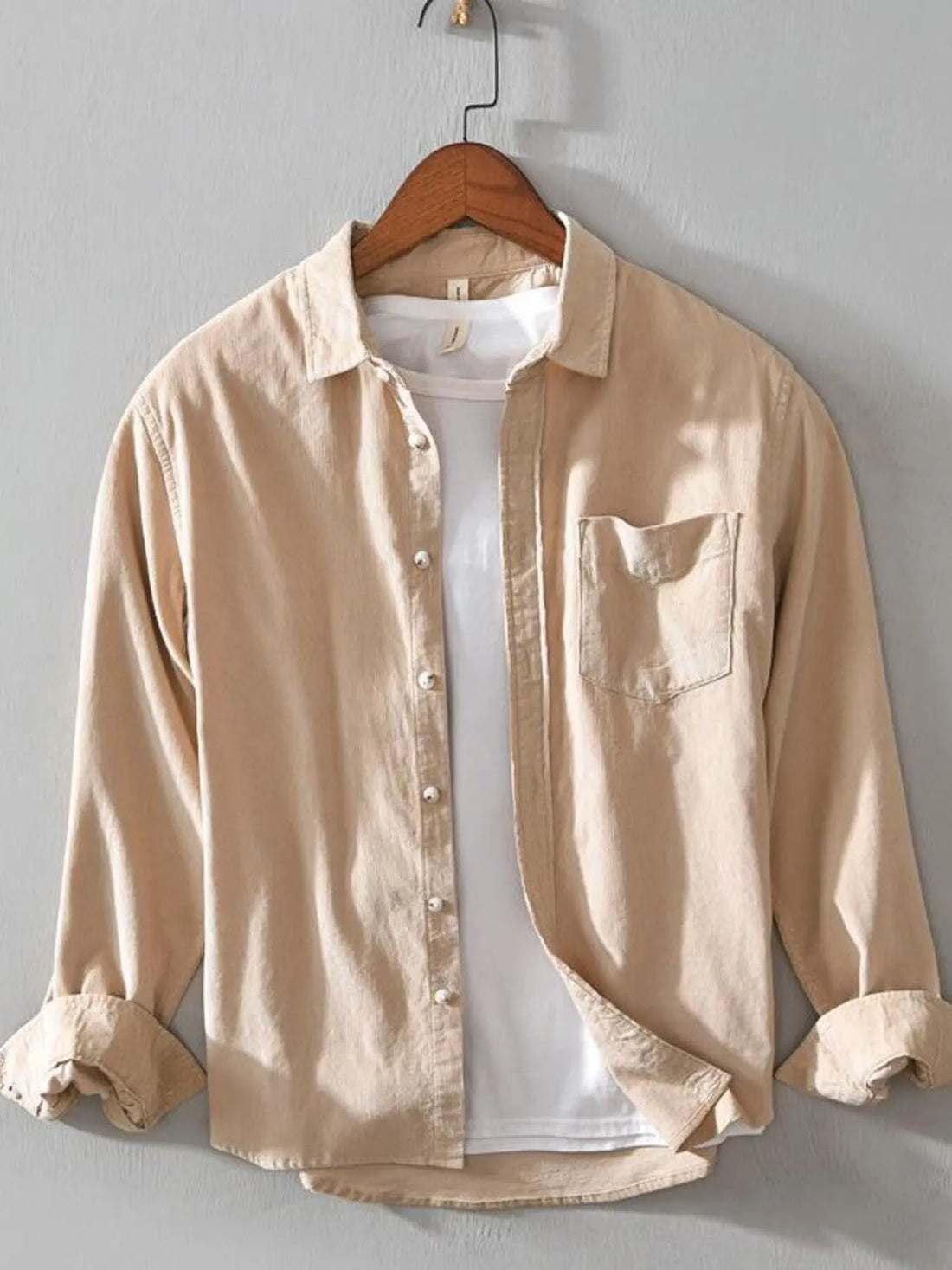 Men's Plus Size Button Up Long Sleeve Shirt - cas7m