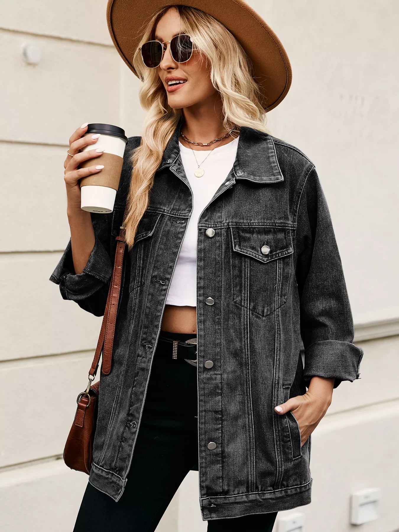 Button Up Long Sleeve Denim Jacket - cas7m