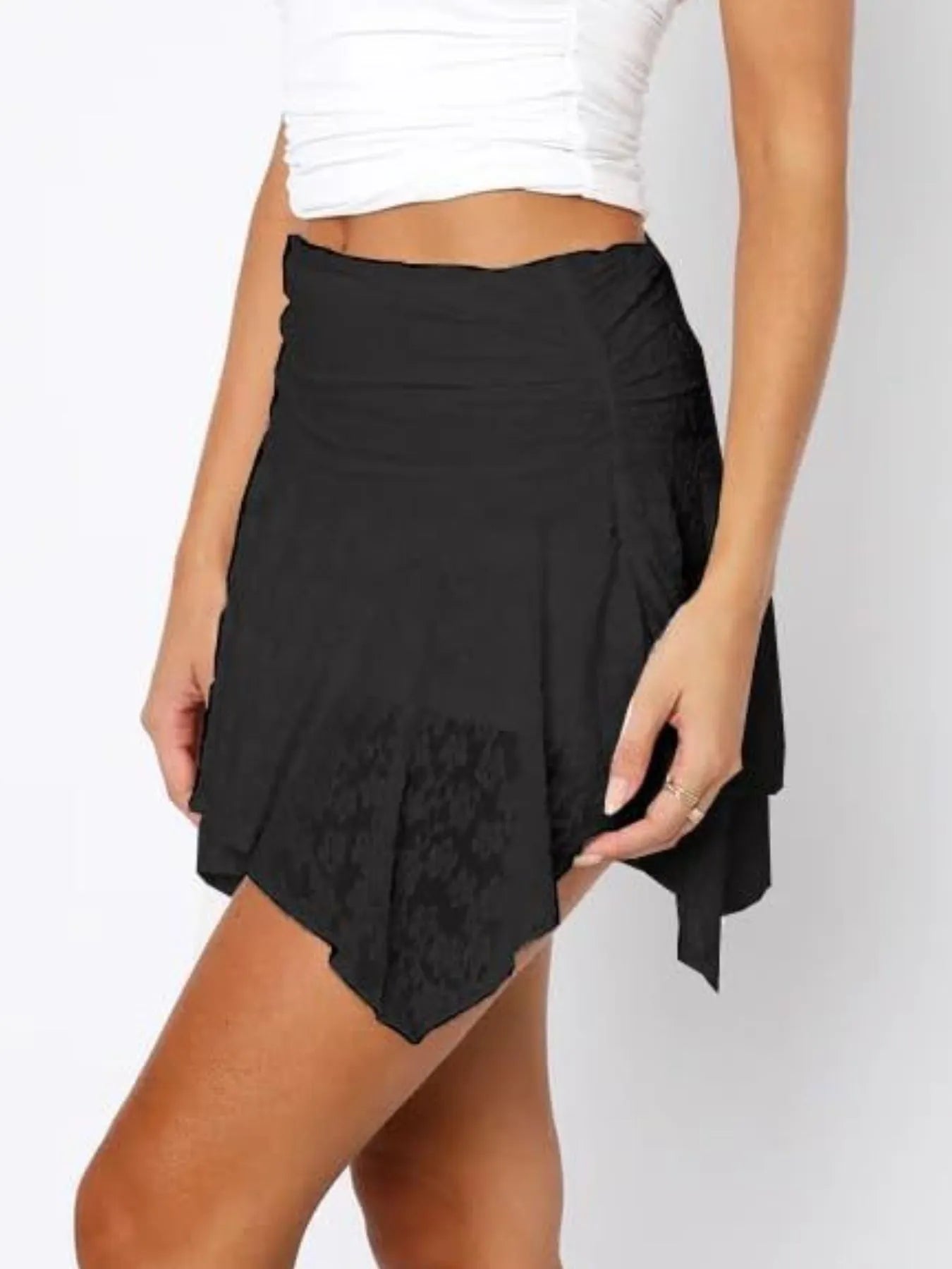 Asymmetric Hem Lace Ruffle Mini Skirt - cas7m