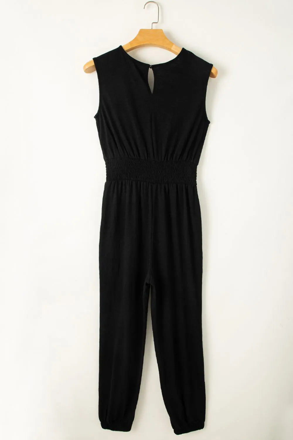 Smocked Sleeveless V Neck Jumpsuit - cas7m