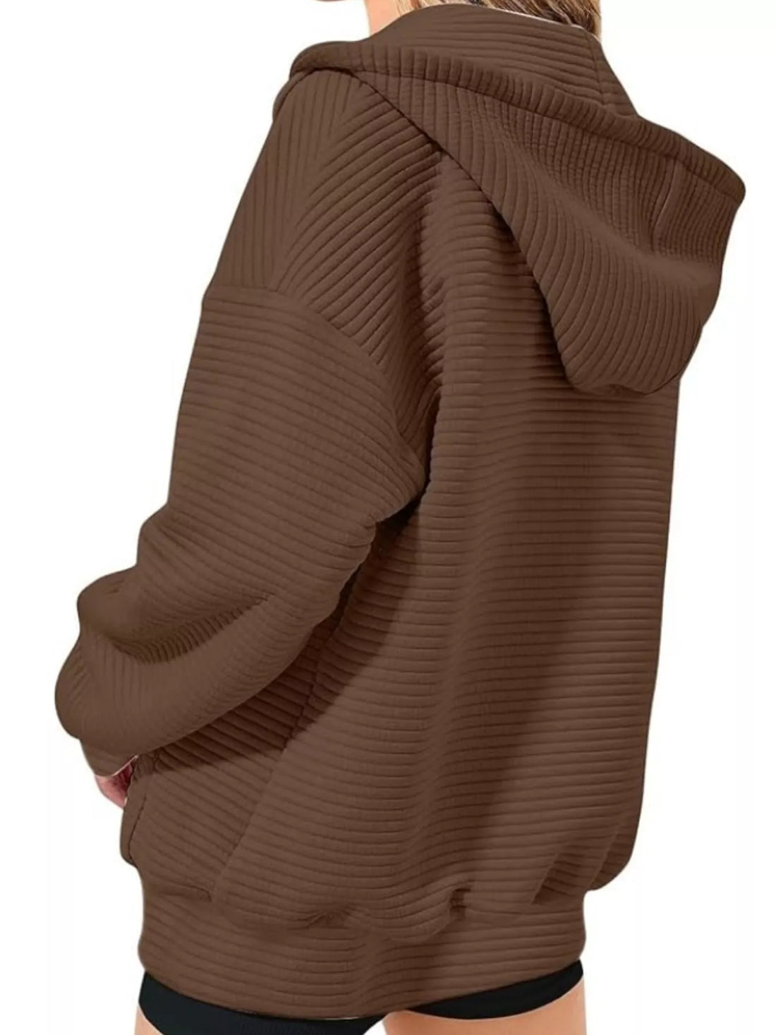 Drawstring Zip Up Dropped Shoulder Hoodie - cas7m