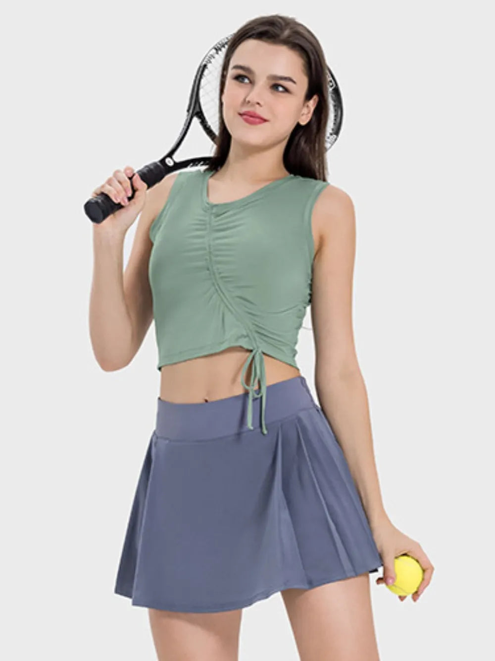 Millennia Drawstring Ruched Wide Strap Active Tank - cas7m