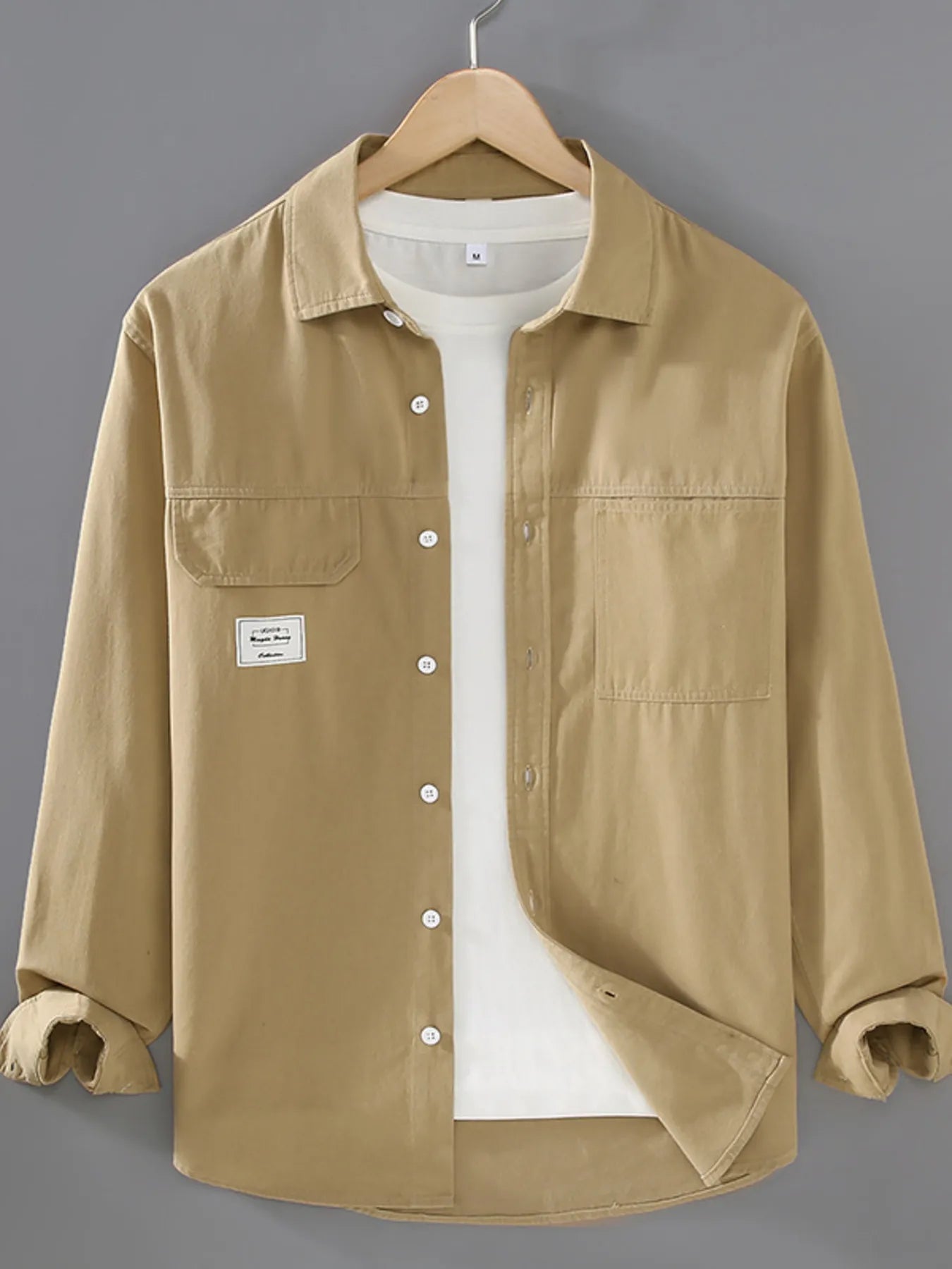 Men's Plus Size Button Up Long Sleeve Shirt - cas7m