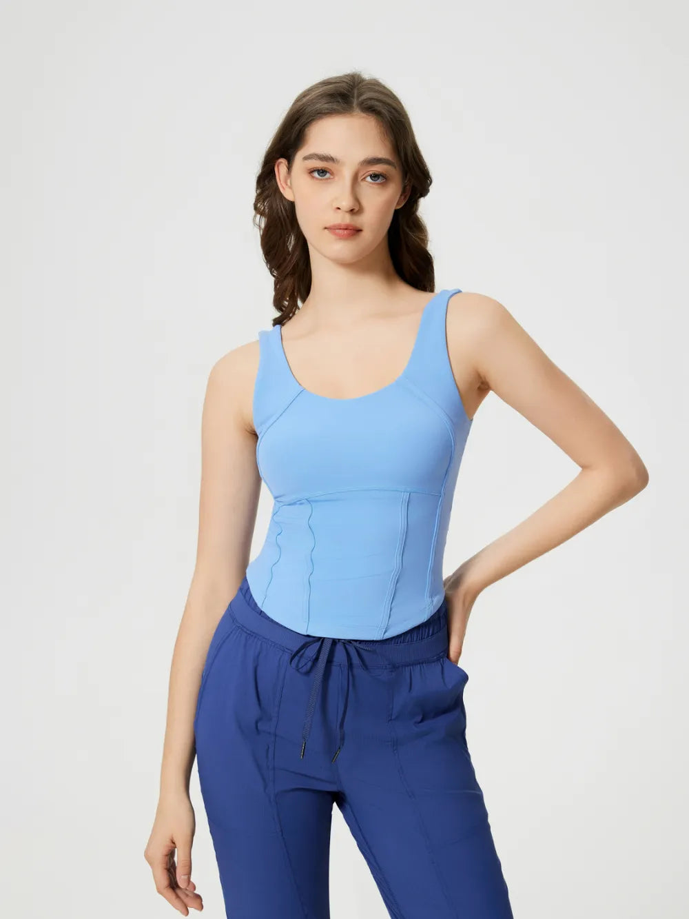 Millennia Round Neck Wide Strap Active Tank with Detachable Chest Pads - cas7m
