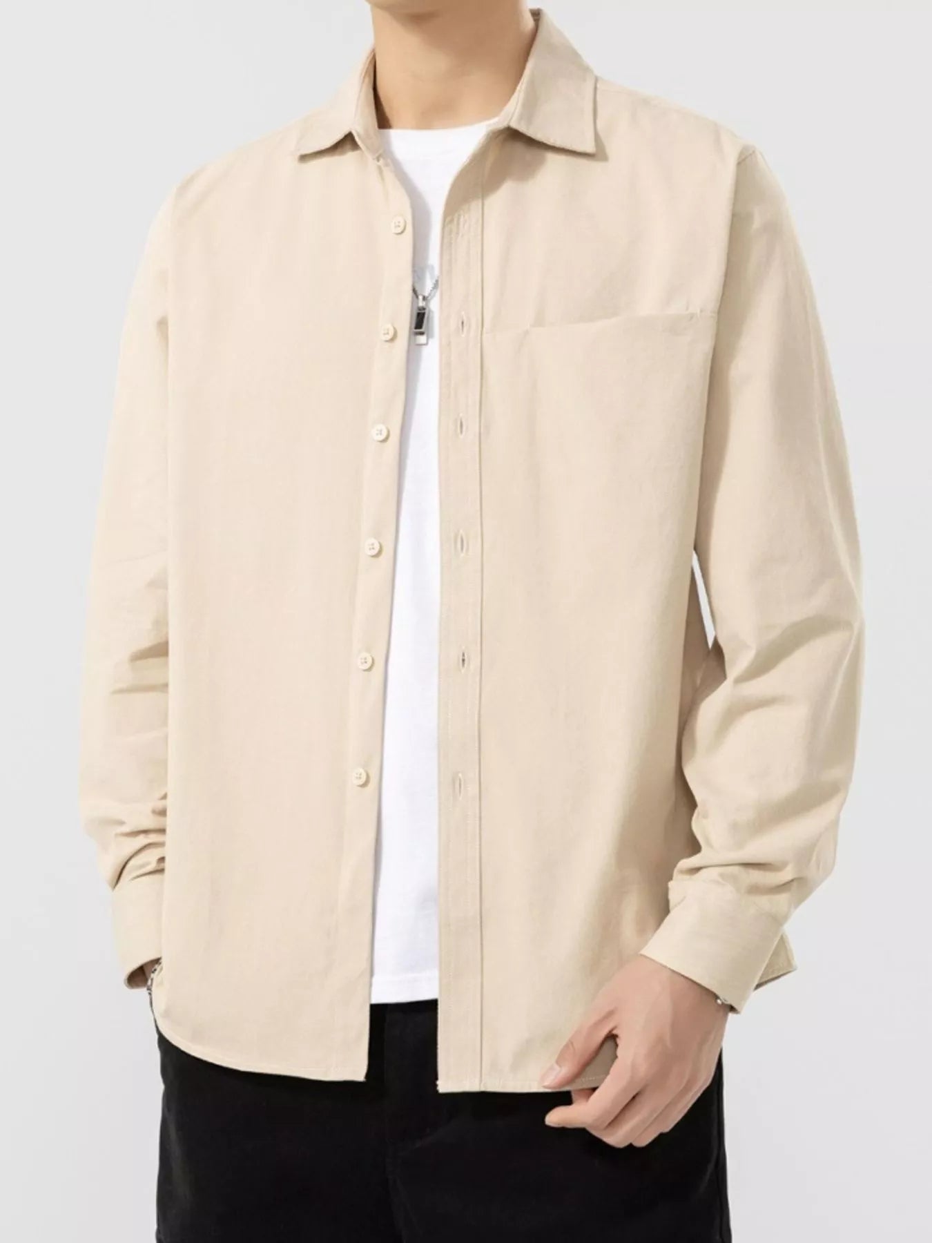 Men's Plus Size Button Up Long Sleeve Shirt - cas7m