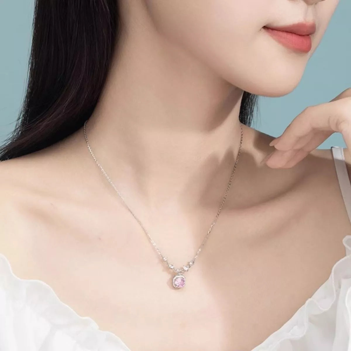925 Sterling Silver Zircon Pendant Necklace - cas7m