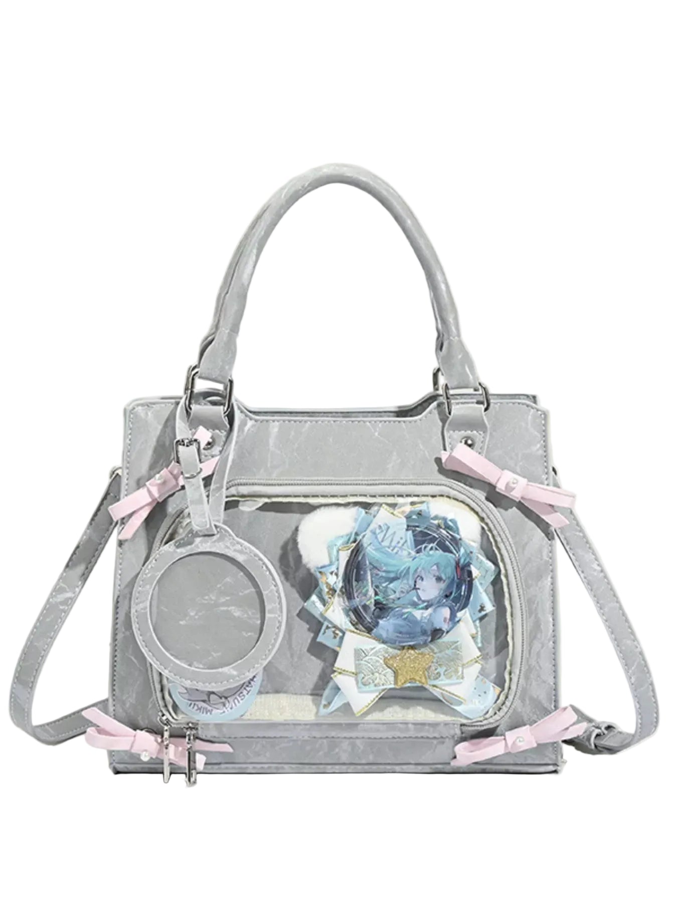 Clear Window Crossbody Bag with Bow Accents - cas7m
