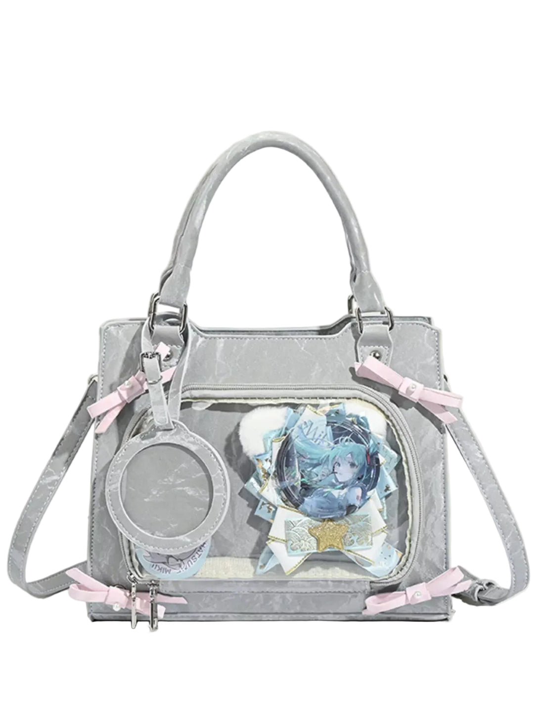 Clear Window Crossbody Bag with Bow Accents - cas7m