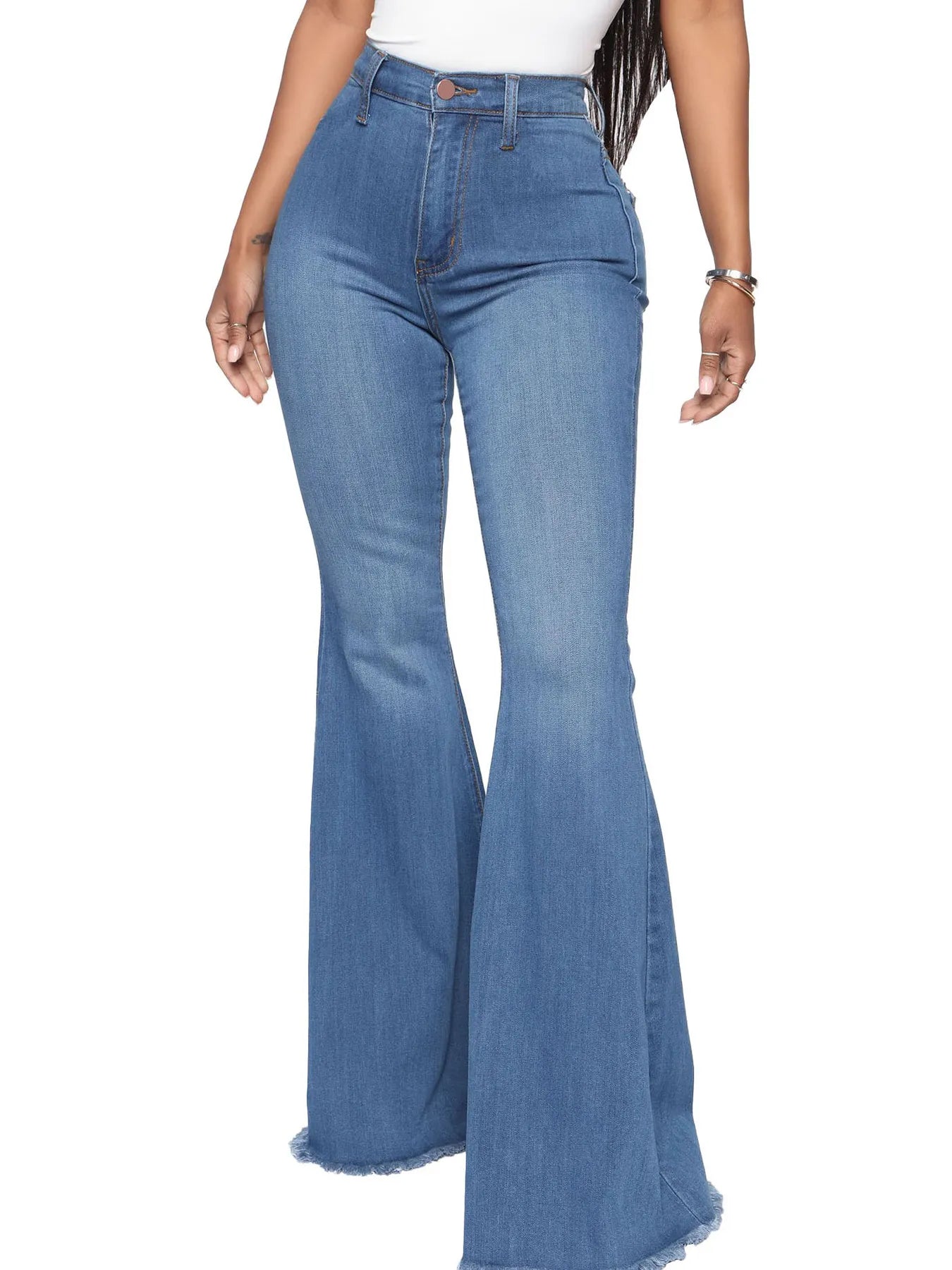Full Size High-Waisted Raw Hem Flare Jeans Plus Size - cas7m