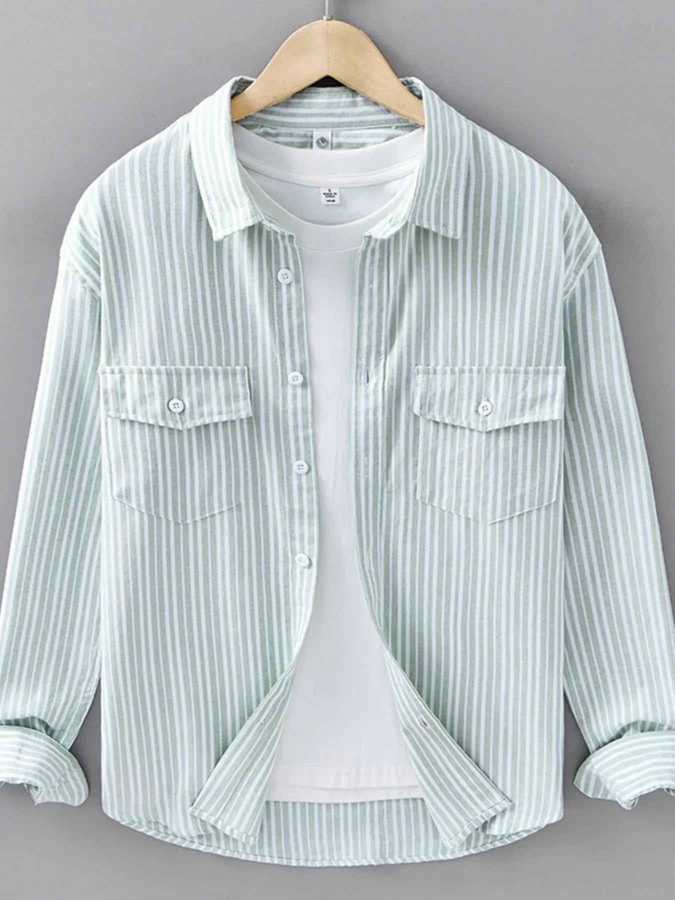 Men's Plus Size Striped Casual Long Sleeve Shirt - cas7m