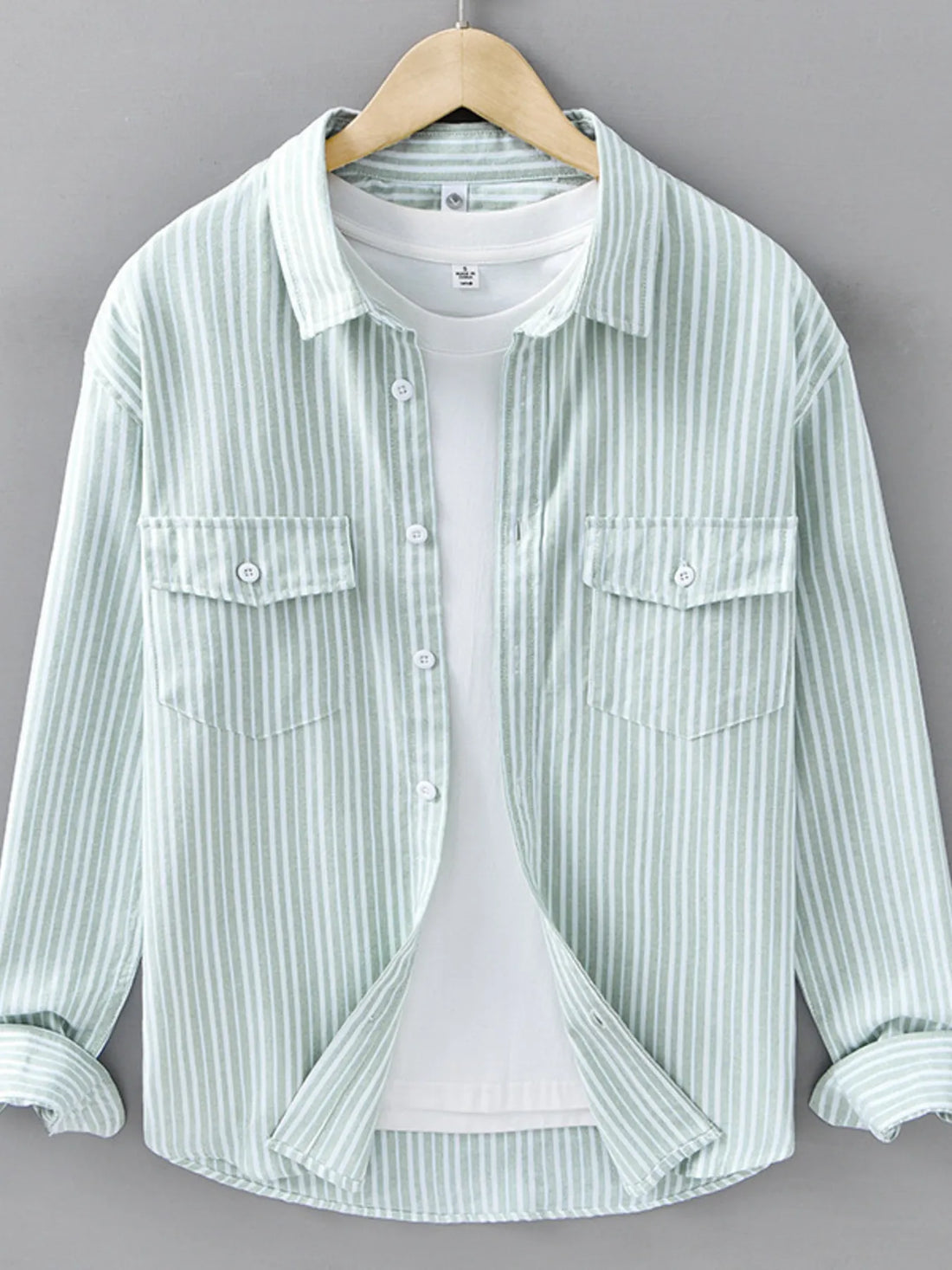 Men's Plus Size Striped Casual Long Sleeve Shirt - cas7m