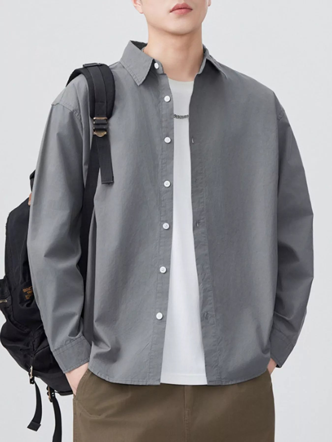Men's Plus Size Button Up Long Sleeve Shirt - cas7m
