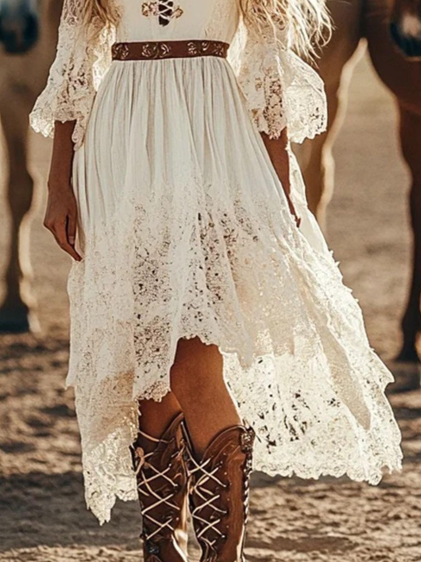 Lace Trimmed High-Low Dress - cas7m