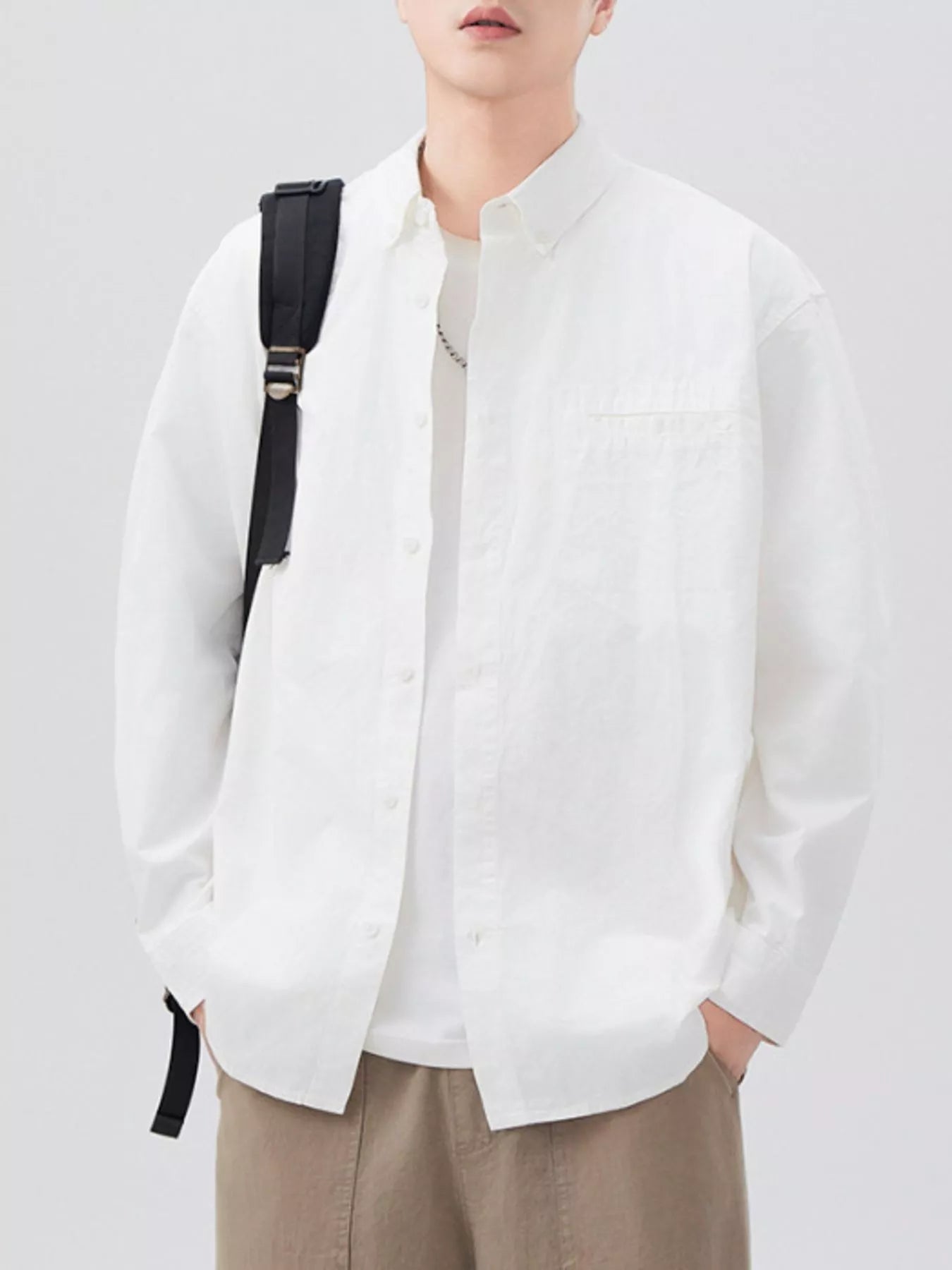 Men's Plus Size Button Up Long Sleeve Shirt - cas7m