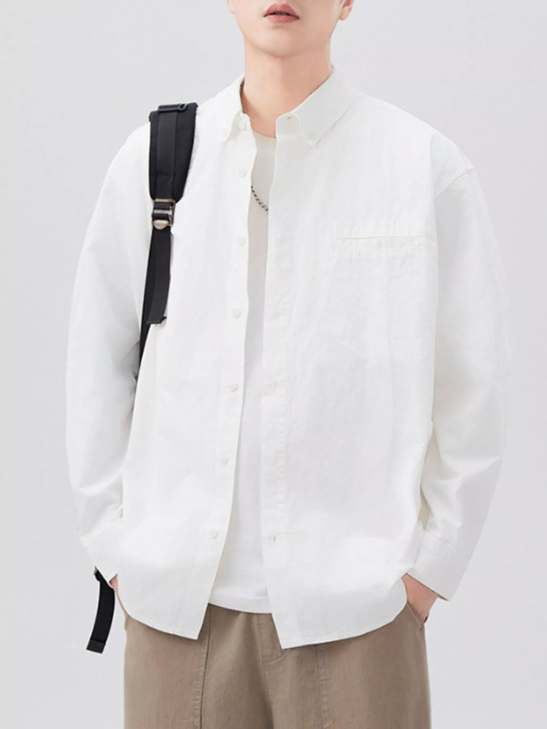 Men's Plus Size Button Up Long Sleeve Shirt - cas7m