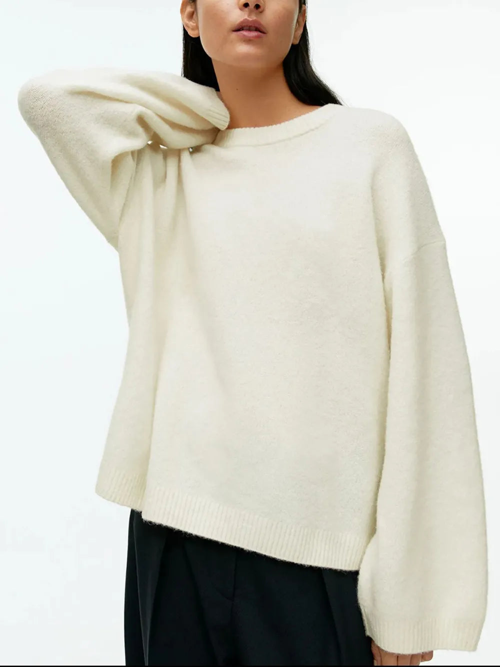 Round Neck Drop Shoulder Sweater - cas7m
