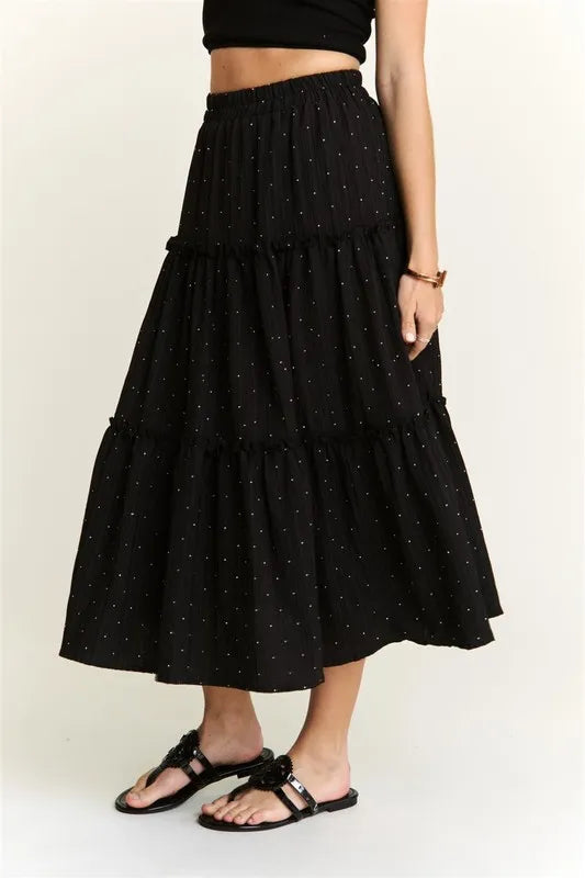 ADORA Rhinestone Accent Tiered Skirt - cas7m