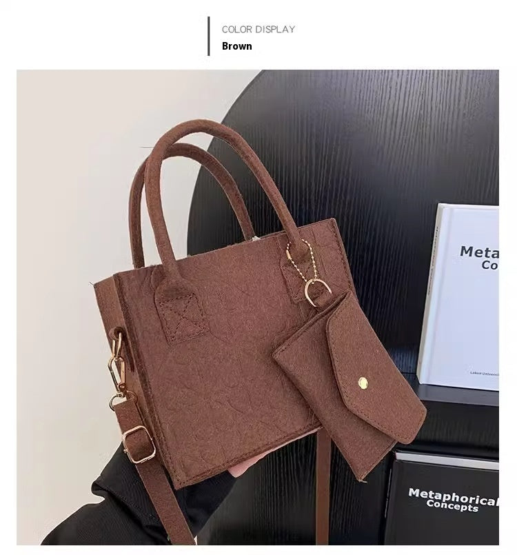 Simple Small Handbag Women's Fashion Felt One Shoulder Combination Bags - cas7m