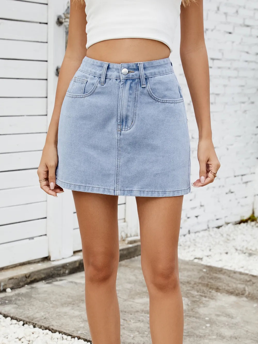 Solid Mini Denim Skirt - cas7m