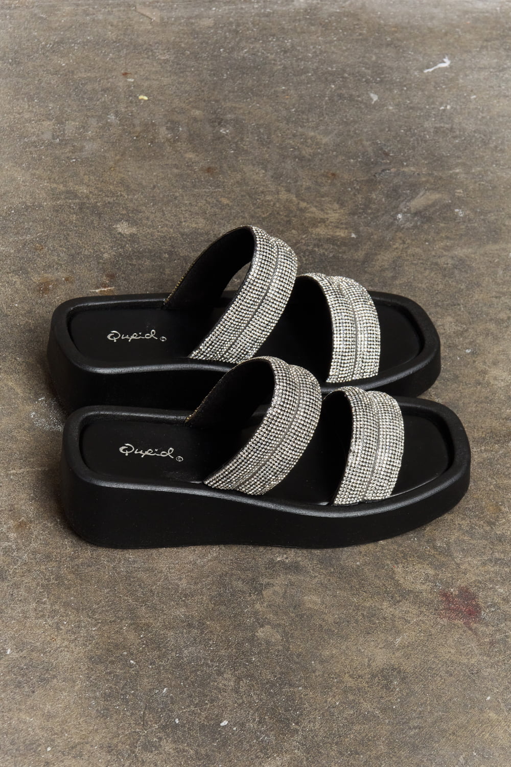 Qupid Bright Mind Platform Wedge Rhinestone Sandal - cas7m