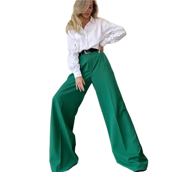 Womens Casual High-Waist Wide-Leg Suit Pants Solid Color Slimming And Stylish - cas7m