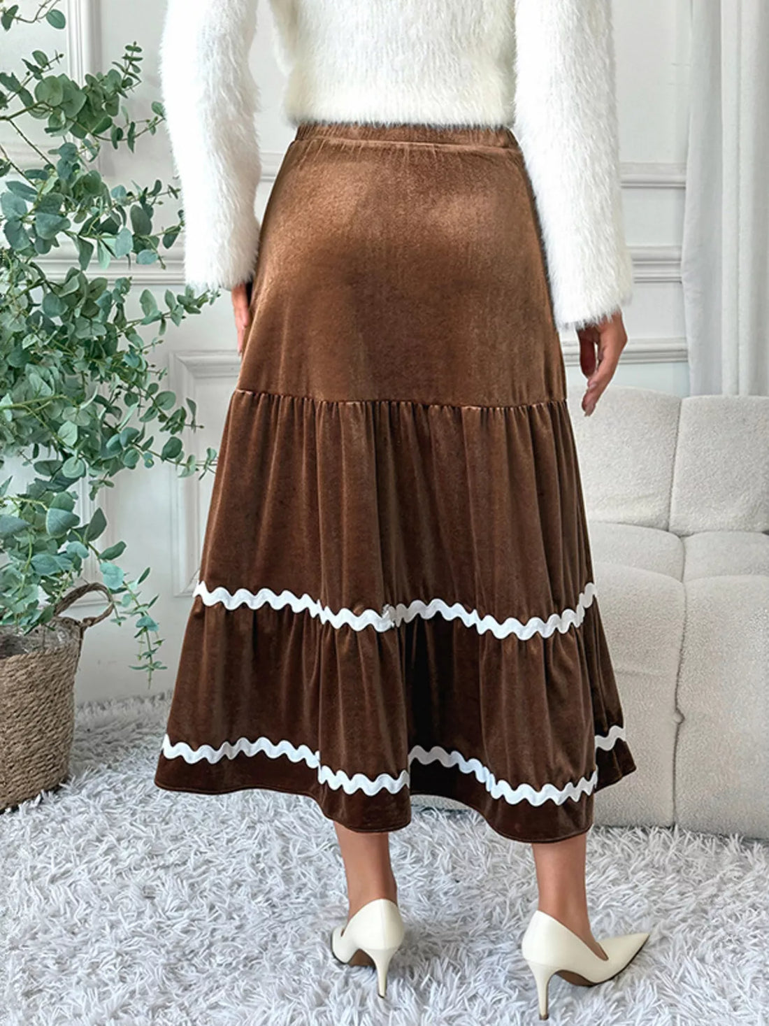 Velvet Tiered Midi Skirt - cas7m