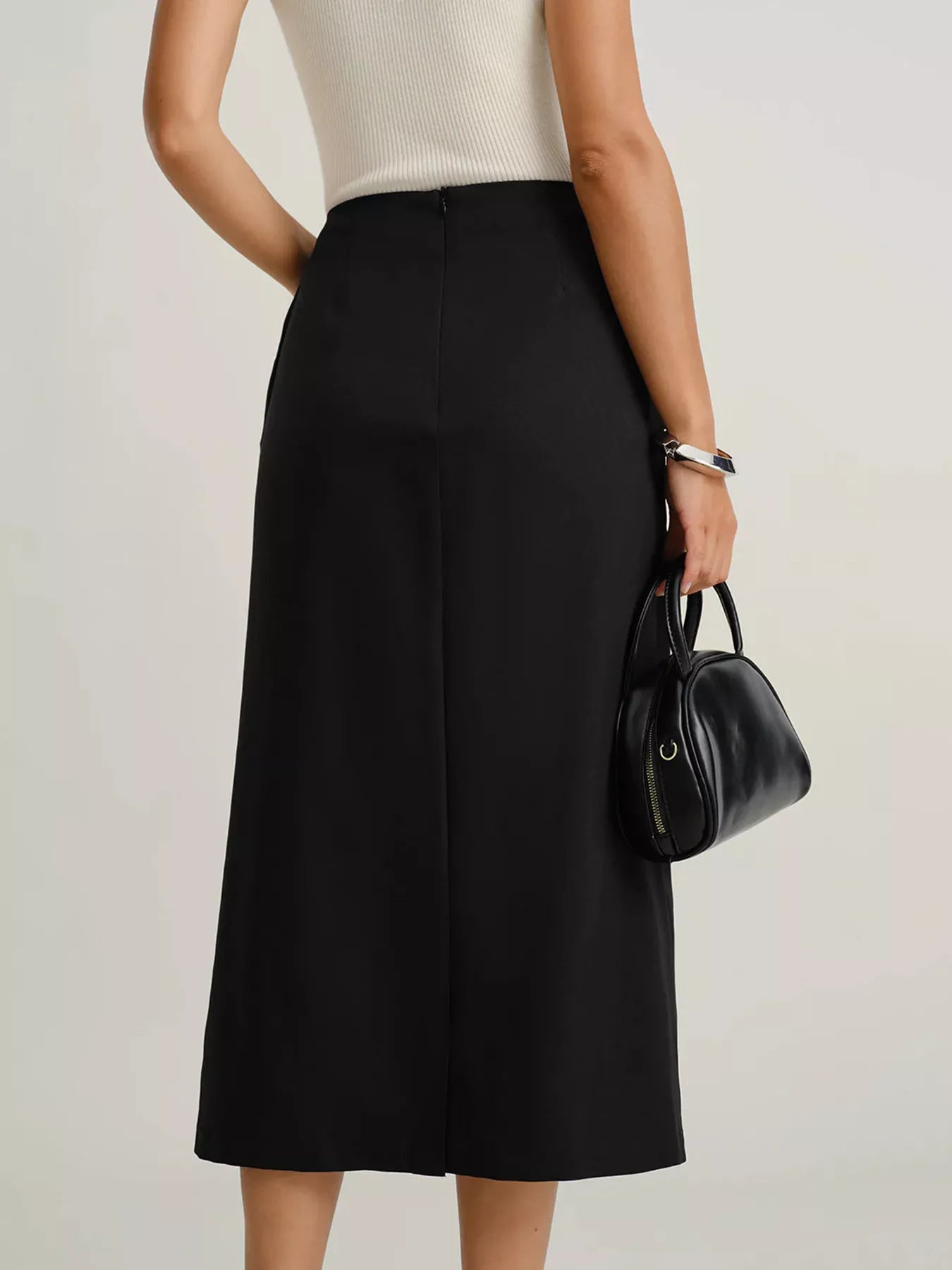 Button-Front Pocketed Midi Skirt - cas7m