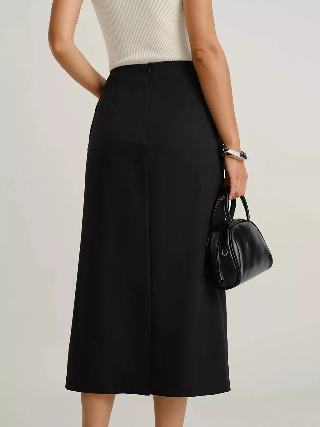 Button-Front Pocketed Midi Skirt - cas7m