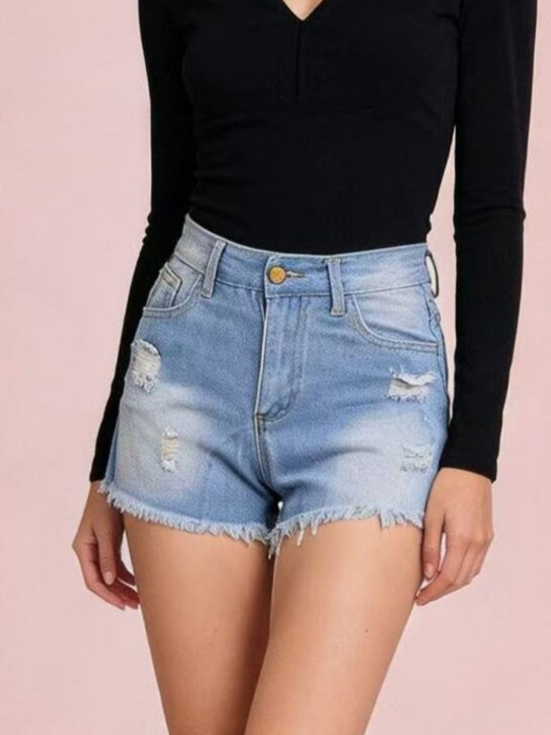 Distressed Frayed Hem Denim Shorts - cas7m