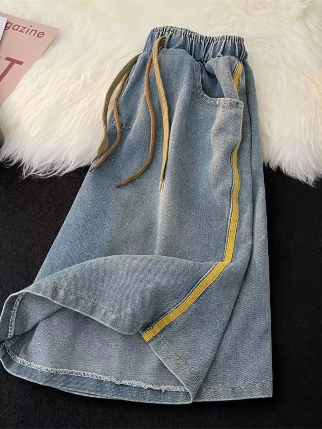 Men's Full Size Casual Loose Fit Denim Shorts with Drawstring Plus Size - cas7m